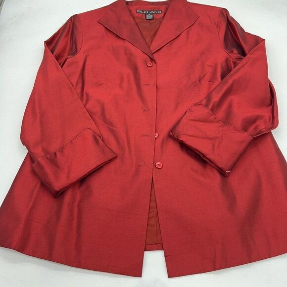 Silkland Women’s Classic Red Jacket 100% Silk w/Buttons Sz12 - Picture 1 of 4